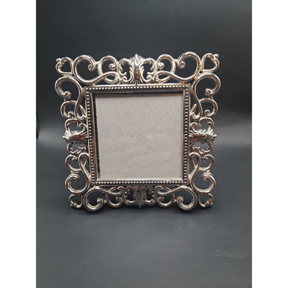 Prinz‎ Ornate Silver Plate 3x3 Picture Frame Square Rococo Openwork Scrollwork